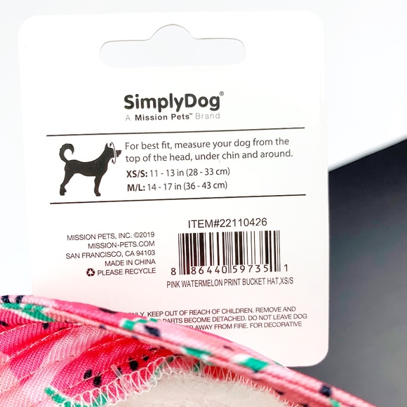 SimplyDog Sun Hat XS/S Small Dogs Cat Watermelon Costume Summer Doggie Cute Pink - Picture 8 of 8